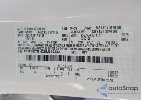 2025 Ford Bronco Big Bend z USA, uszkodzony, nr VIN 1FMDE7BH2SLB36223